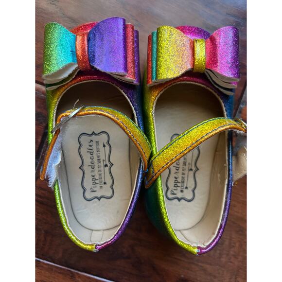Pipperdoodles by Pipsqueaks Boutique 22 (5c) Toddler Bow Mary Jane Shoes Rainbow - Picture 5 of 8